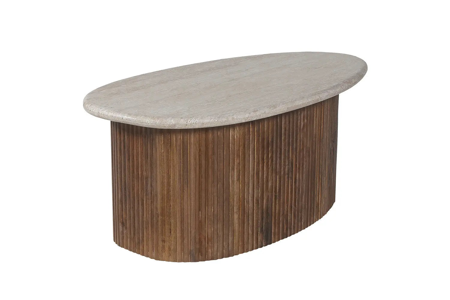 Table Basse en Travertin et Bois Manguier LYRA - 90 cm Rousseau