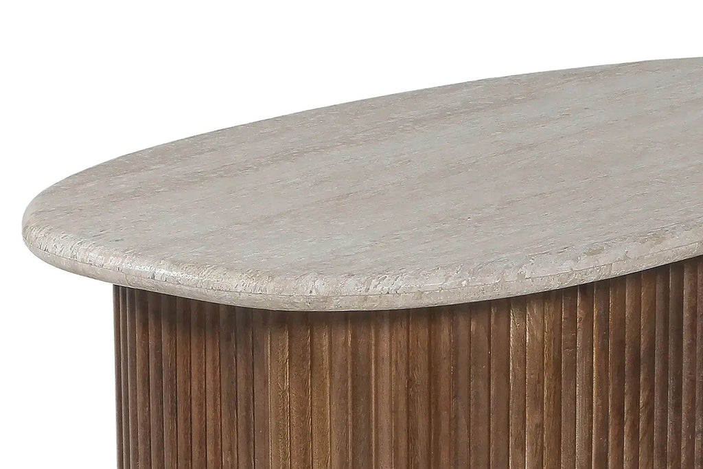 Table Basse en Travertin et Bois Manguier LYRA - 90 cm Rousseau