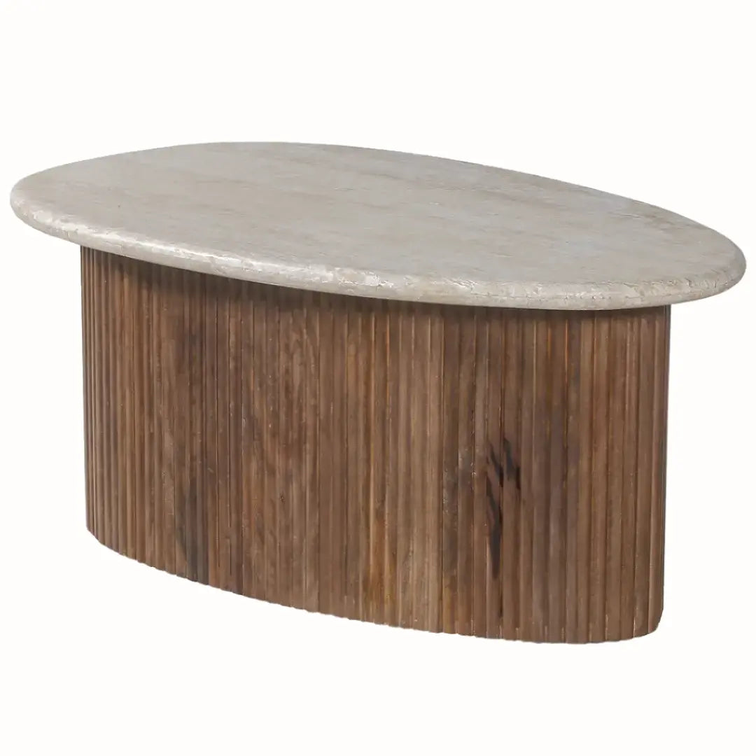 Table Basse en Travertin et Bois Manguier LYRA - 90 cm Rousseau