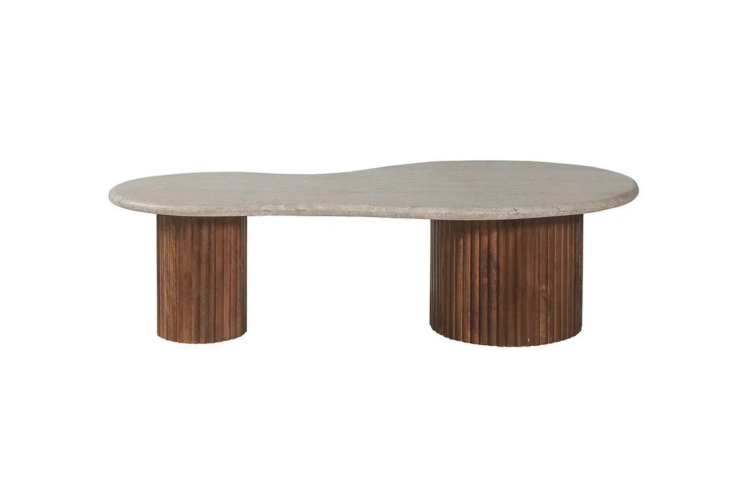 Table Basse en Travertin et Bois de Manguier KALYA - 120 cm Rousseau