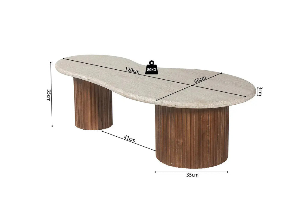 Table Basse en Travertin et Bois de Manguier KALYA - 120 cm Rousseau