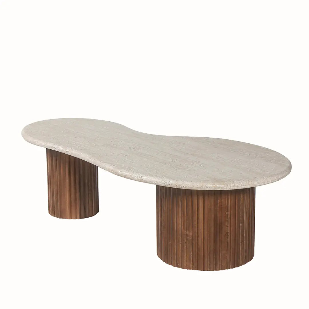 Table Basse en Travertin et Bois de Manguier KALYA - 120 cm Rousseau