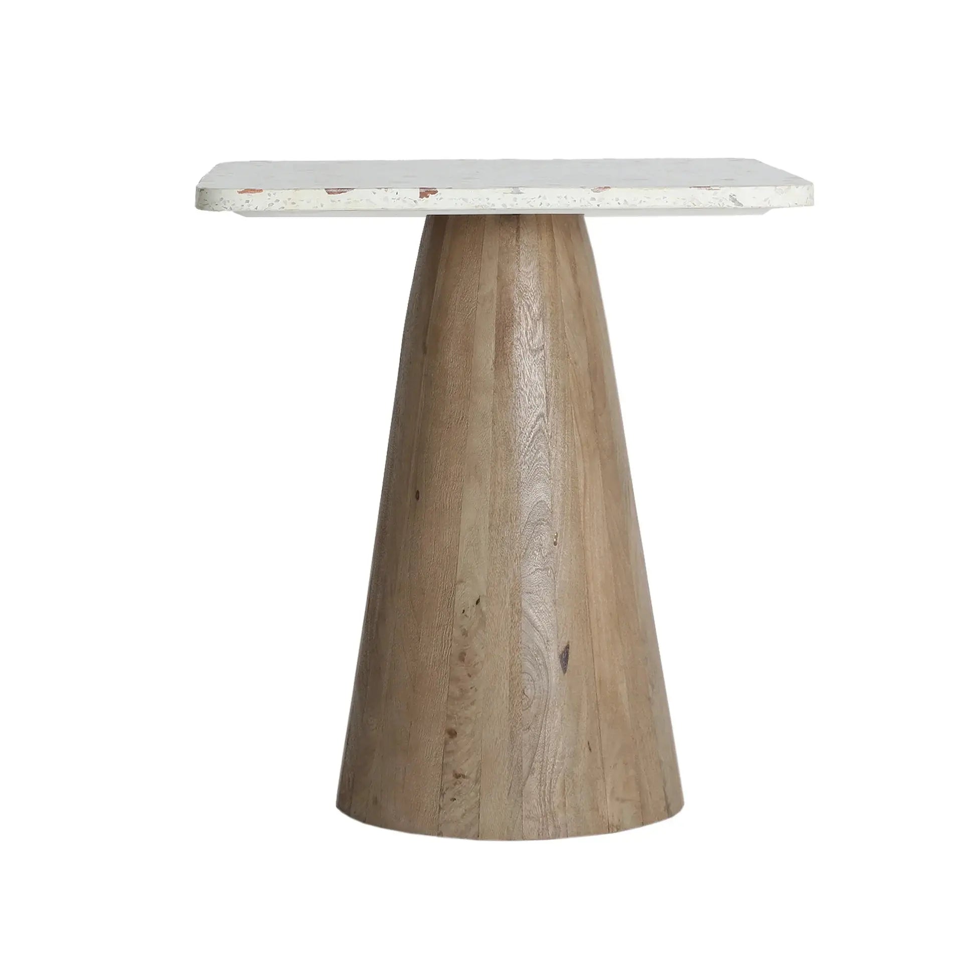 Table De Bar en Terrazo Blanc et Bois de Manguier Brun LAUTREC - 70 cm KODU