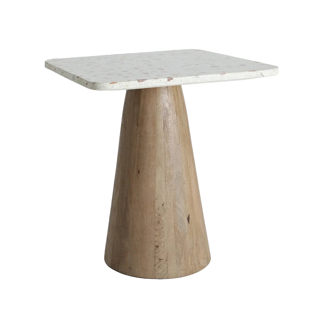 Table De Bar en Terrazo Blanc et Bois de Manguier Brun LAUTREC - 70 cm KODU