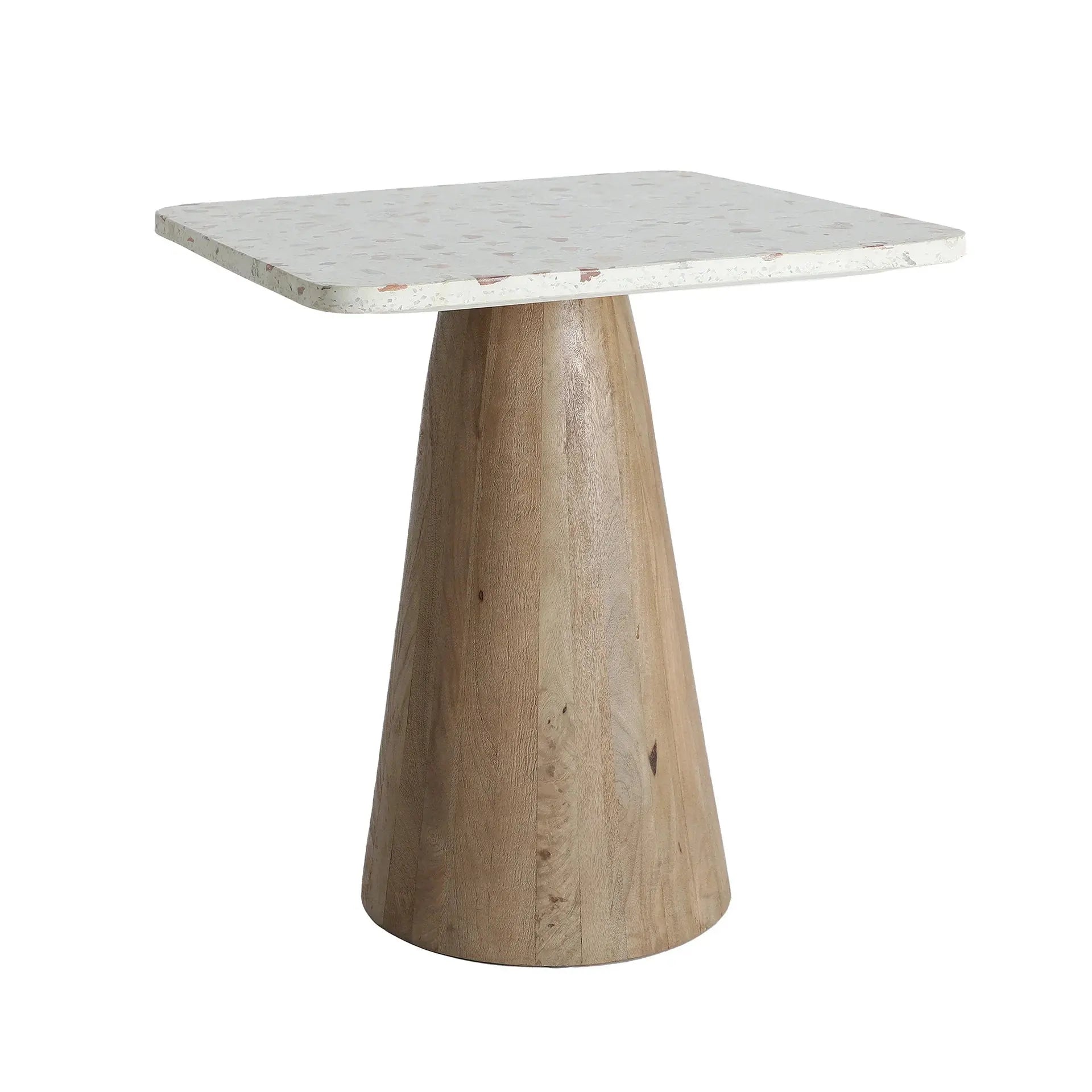 Table De Bar en Terrazo Blanc et Bois de Manguier Brun LAUTREC - 70 cm KODU