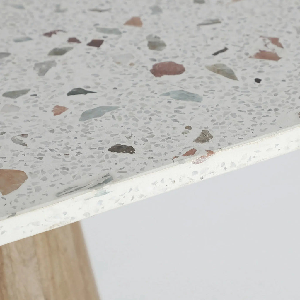 Table De Bar en Terrazo Blanc et Bois de Manguier Brun LAUTREC - 70 cm KODU