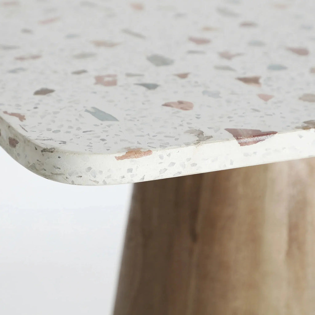 Table De Bar en Terrazo Blanc et Bois de Manguier Brun LAUTREC - 70 cm KODU