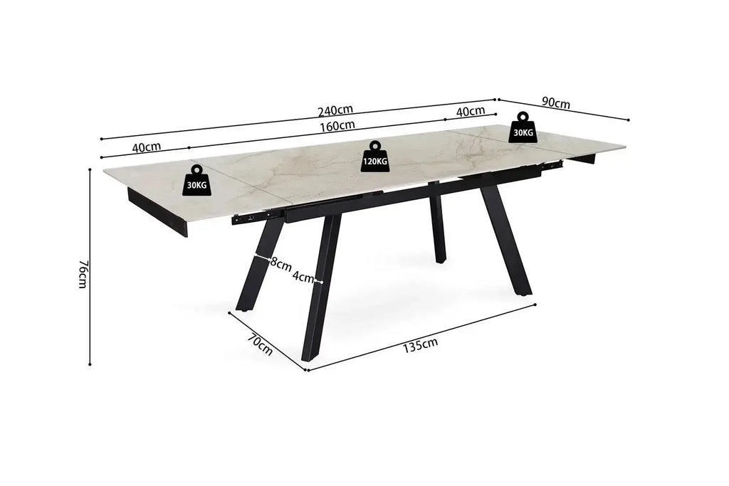 Table Extensible Plateau en Pierre Frittée ORELA - de 160 a 240 cm Rousseau