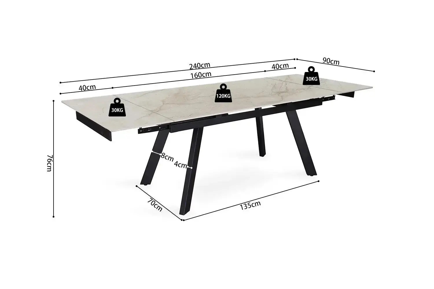 Table Extensible Plateau en Pierre Frittée ORELA - de 160 a 240 cm Rousseau