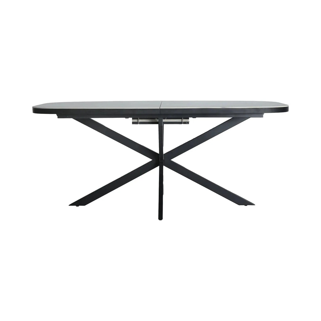 Table Extensible de Salle à Manger en Bois MDF Blanc avec Céramique Blanc et Pieds en Fer Noir DROUX - 180 x 90 cm KODU