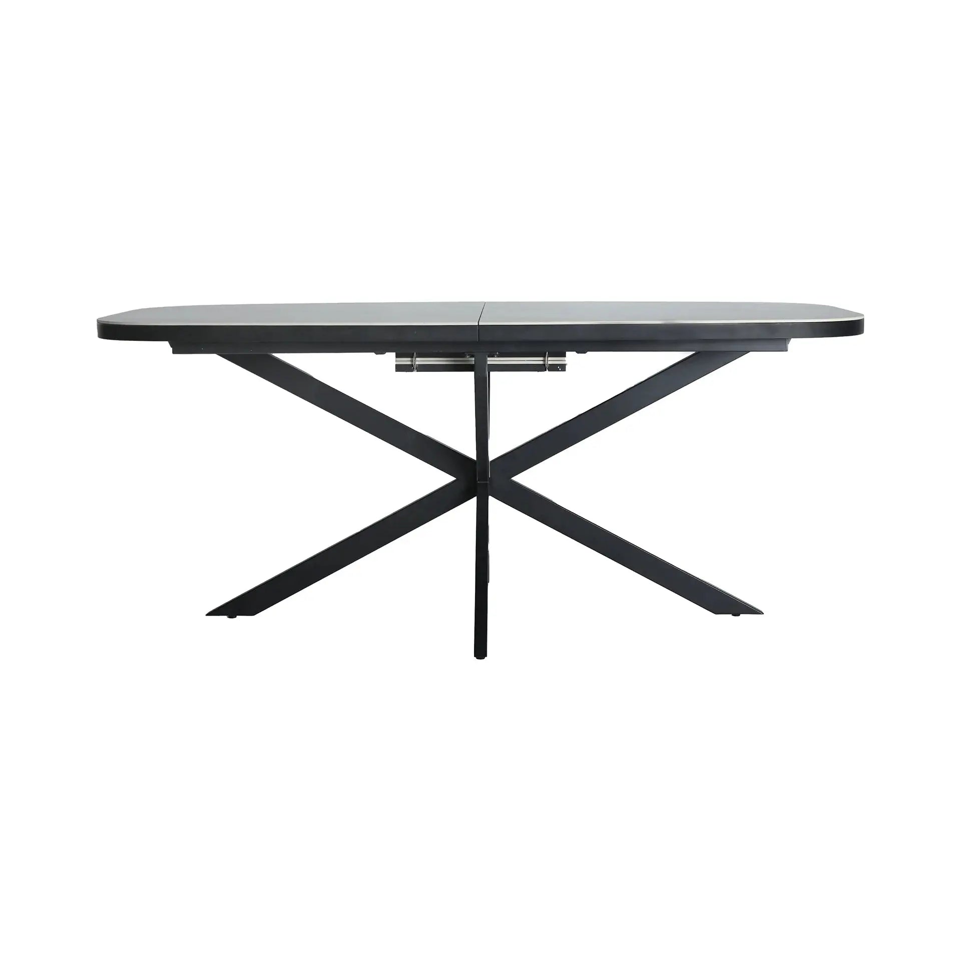 Table Extensible de Salle à Manger en Bois MDF Blanc avec Céramique Blanc et Pieds en Fer Noir DROUX - 180 x 90 cm KODU