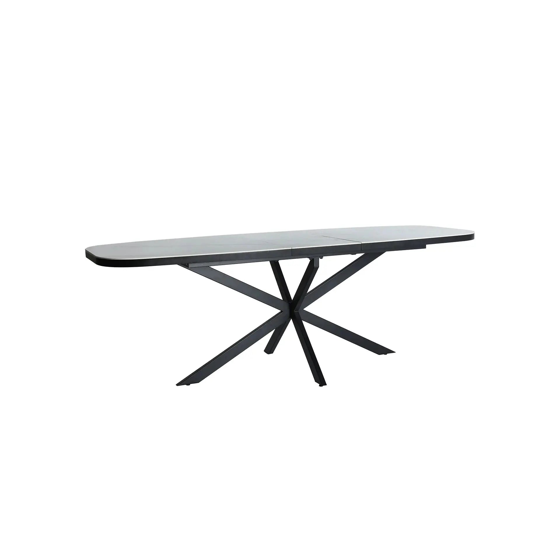 Table Extensible de Salle à Manger en Bois MDF Blanc avec Céramique Blanc et Pieds en Fer Noir DROUX - 180 x 90 cm KODU