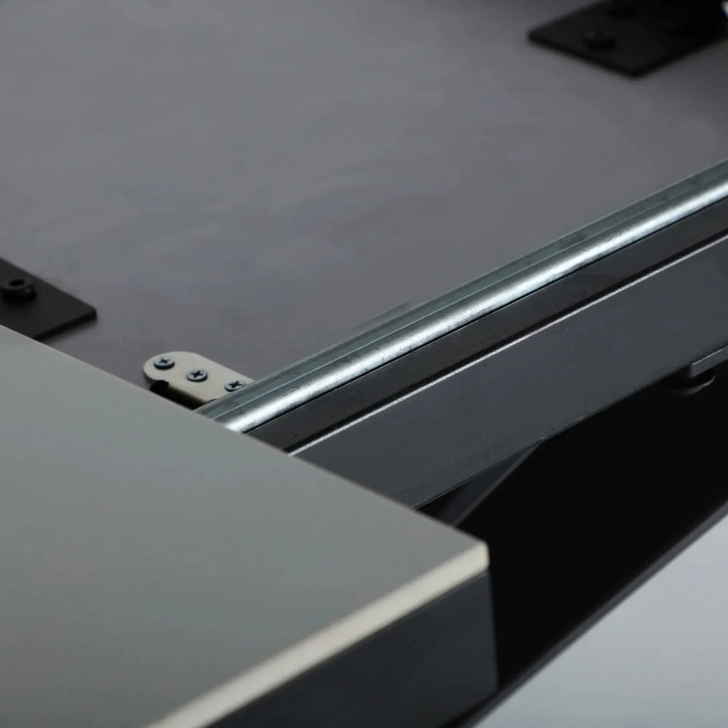 Table Extensible de Salle à Manger en Bois MDF Blanc avec Céramique Blanc et Pieds en Fer Noir DROUX - 180 x 90 cm KODU