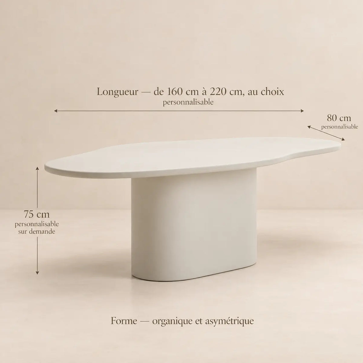 Table à Manger Asymétrique en Béton Ciré AURA - De 160 à 220 cm Hawali Home