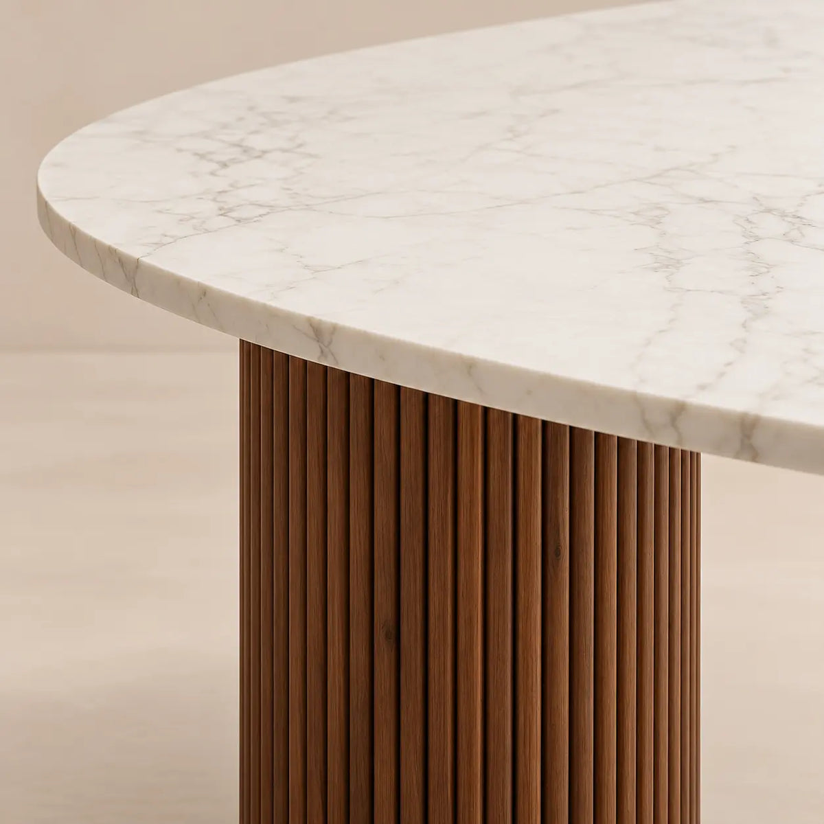 Table à manger ovale travertin et bois ELENA personnalisable – Hawali Home