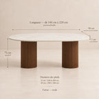 Table ovale ELENA en pierre naturelle, plateau travertin ou marbre beige
