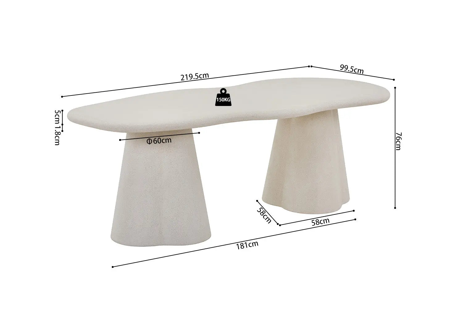 Table à Manger Ovale Effet Ciment LENA - 220 cm Rousseau