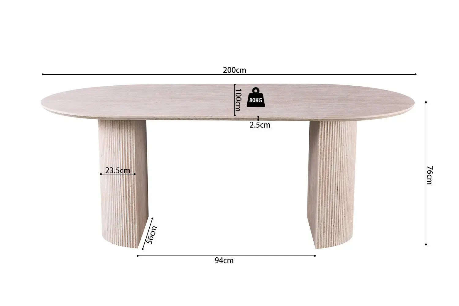 Table à Manger Ovale Effet Travertin Beige EPURE - 200 à 220 cm Hawali Home