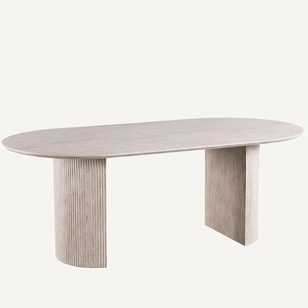 Table à Manger Ovale Effet Travertin Beige EPURE - 200 à 220 cm Hawali Home