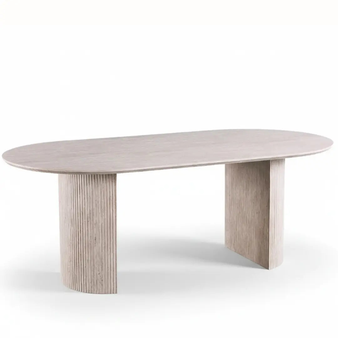 Table à Manger Ovale Effet Travertin Beige EPURE - 200 à 220 cm