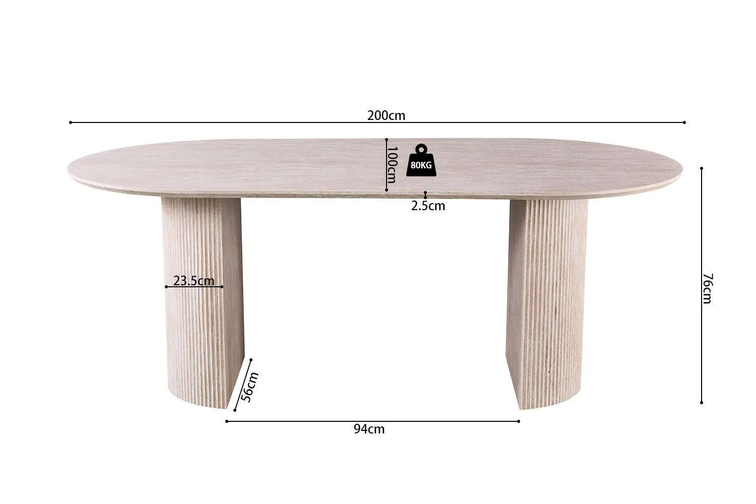 Table à Manger Ovale Effet Travertin Beige EPURE - 200 x 100 cm Hawali Home