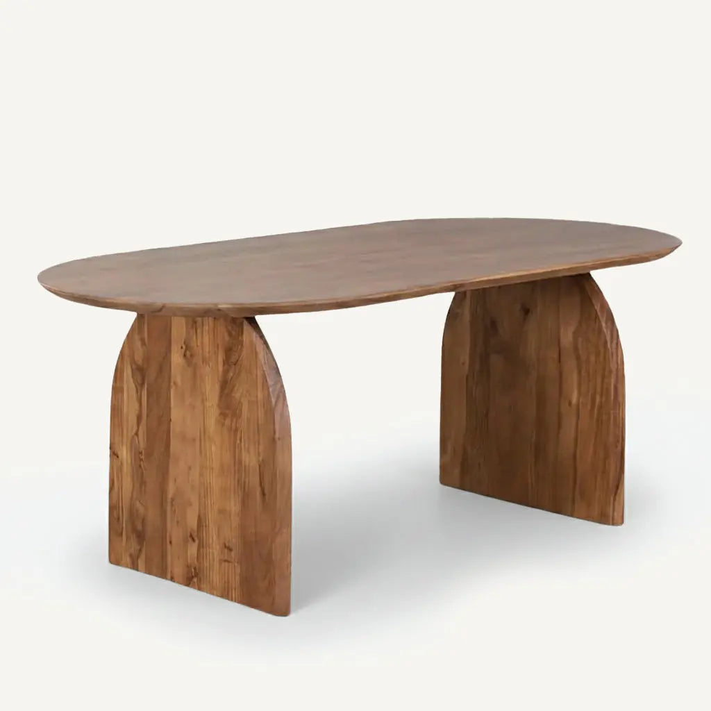 Table à Manger Ovale en Bois Massif BAÏA Brun clair - 200 x 100 cm Hawali Home