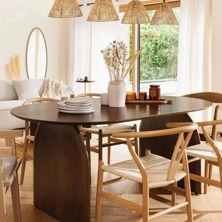 Table à Manger Ovale en Bois Massif BAÏA Brun clair - 200 x 100 cm Hawali Home