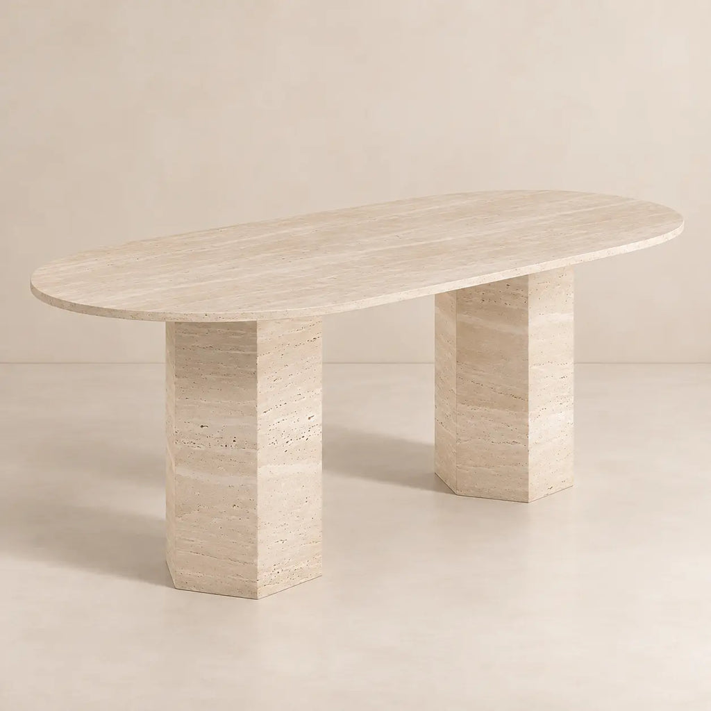 Table à Manger Ovale en Travertin ELEGENCIA - De 160 à 220 cm Hawali Home