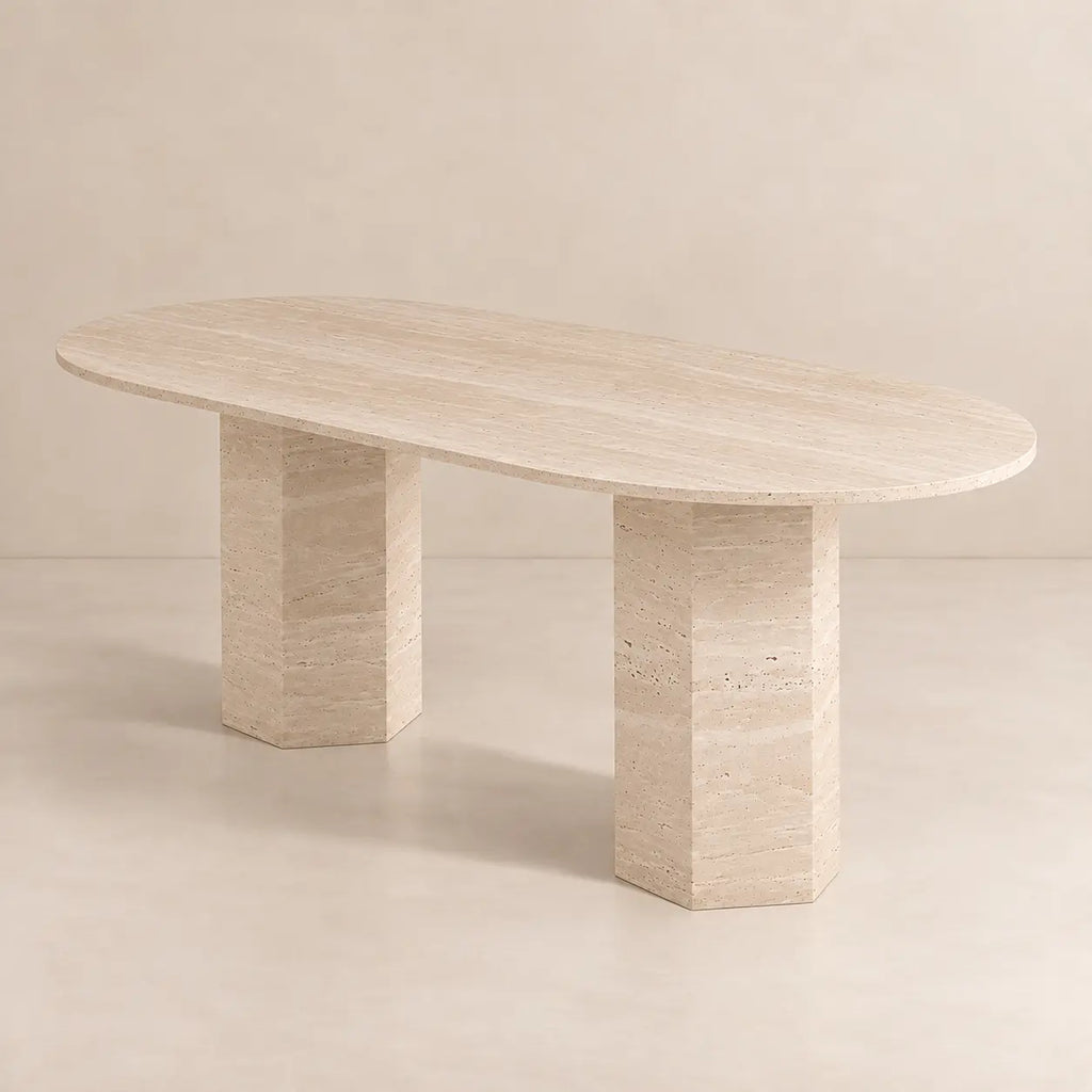 Table à Manger Ovale en Travertin ELEGENCIA - De 160 à 220 cm Hawali Home