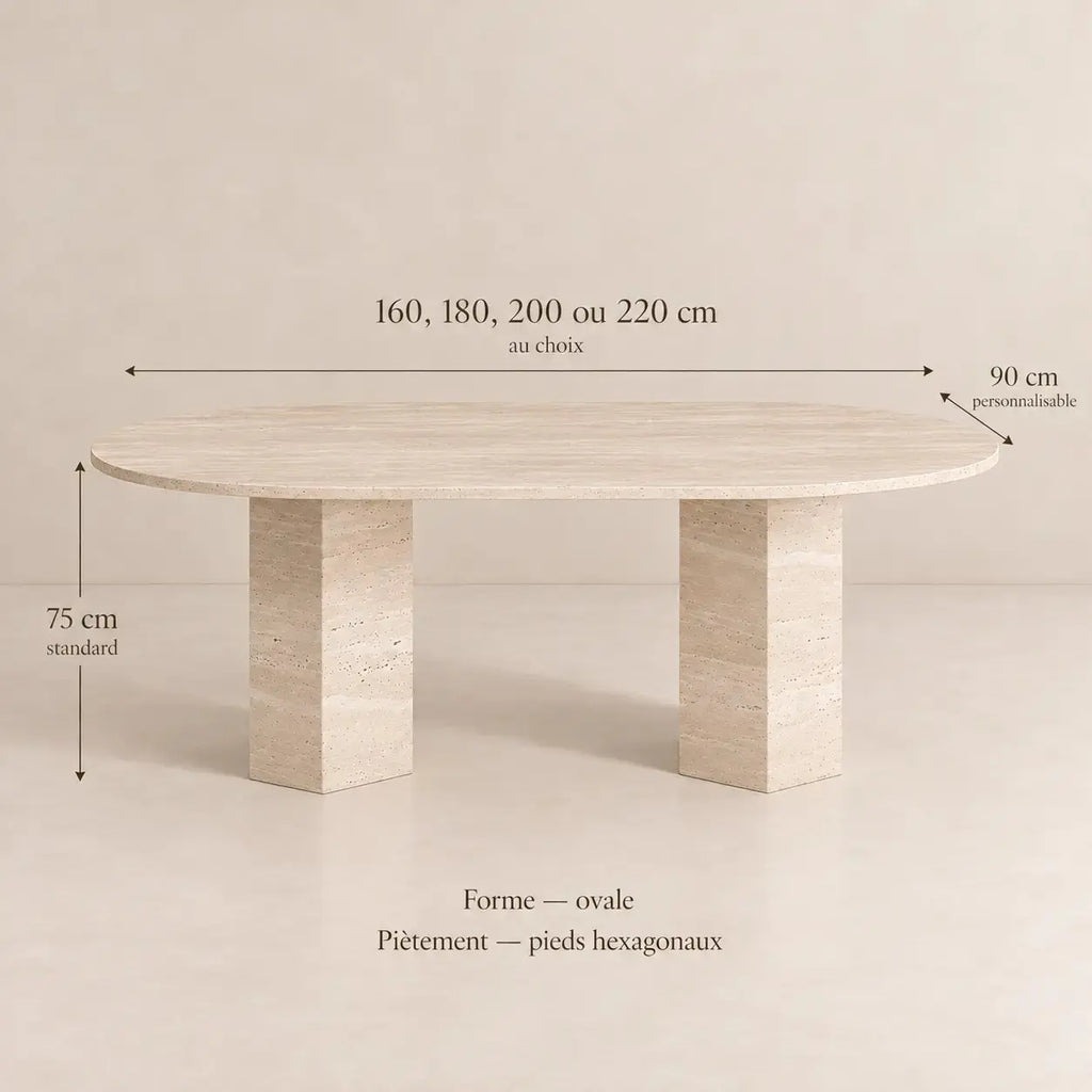 Table à Manger Ovale en Travertin ELEGENCIA - De 160 à 220 cm Hawali Home