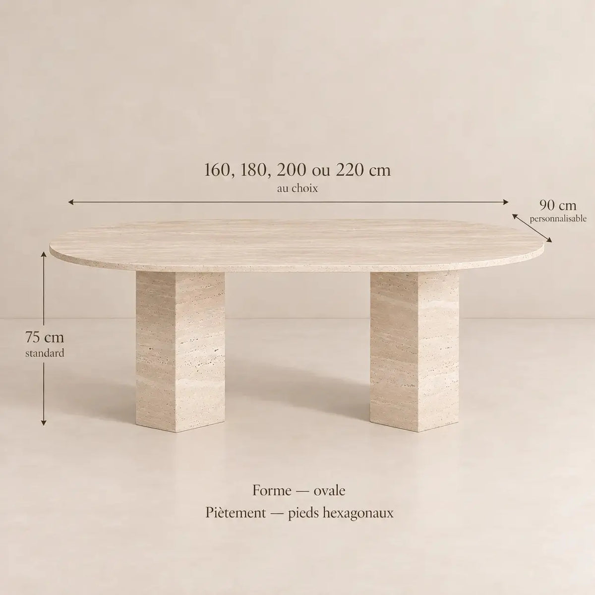 Table à Manger Ovale en Travertin ELEGENCIA - De 160 à 220 cm Hawali Home