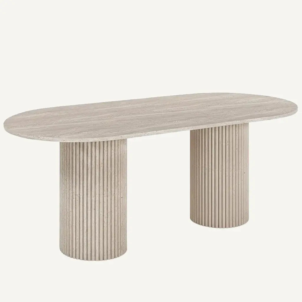 Table à Manger Ovale en Travertin MARY - De 160 à 220 cm Hawali Home
