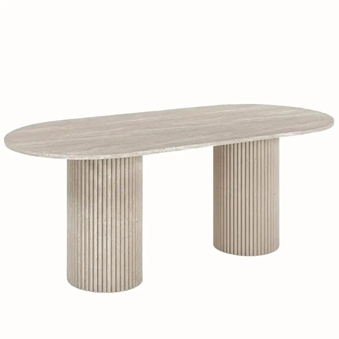Table à Manger Ovale en Travertin MARY - De 160 à 220 cm Hawali Home