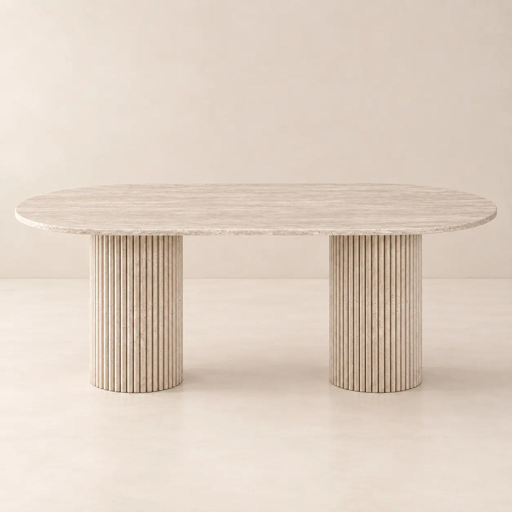 Table de salle à manger ovale en travertin naturel MARY, de 160 à 220 cm