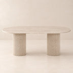 Table de salle à manger ovale en travertin naturel MARY, de 160 à 220 cm