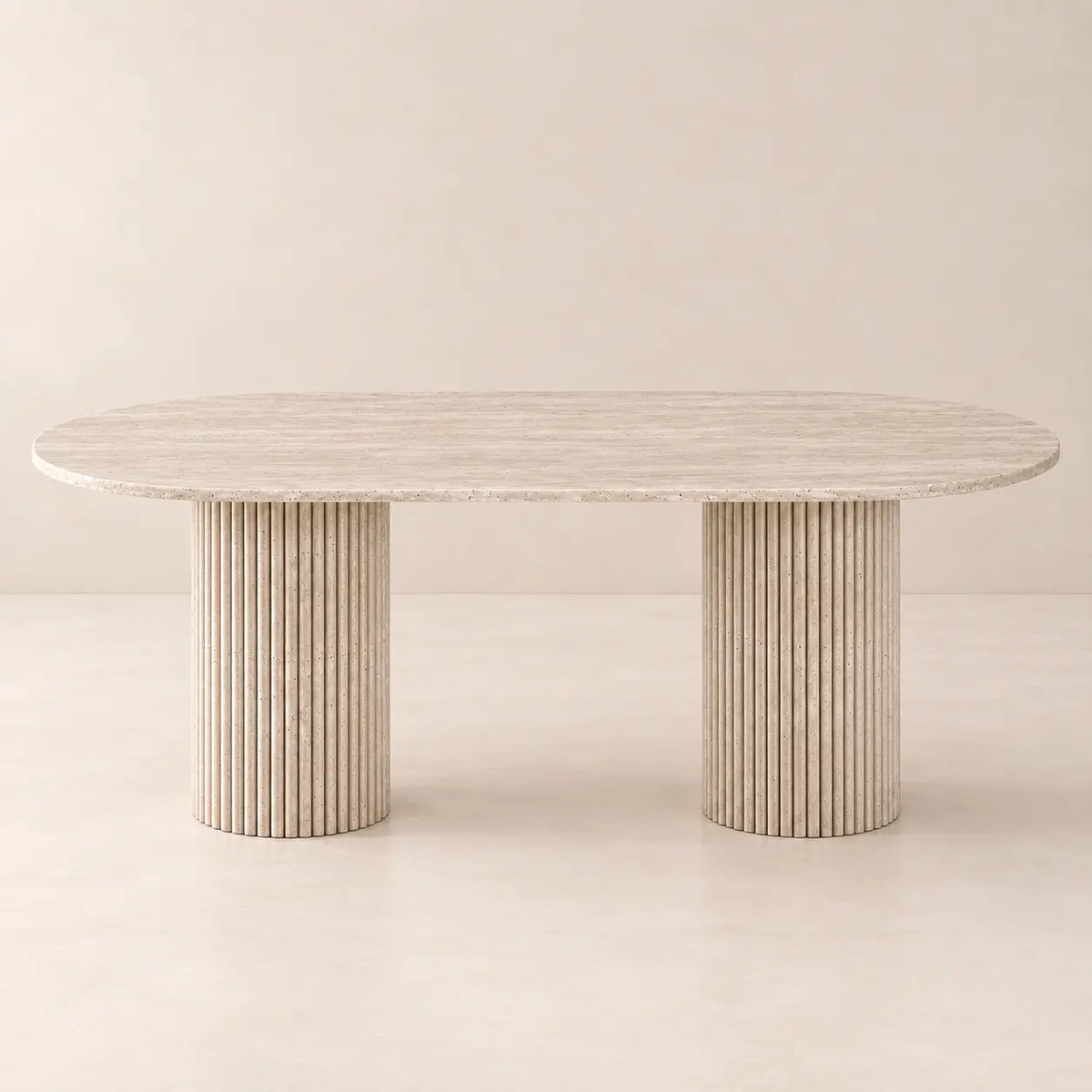Table de salle à manger ovale en travertin naturel MARY, de 160 à 220 cm