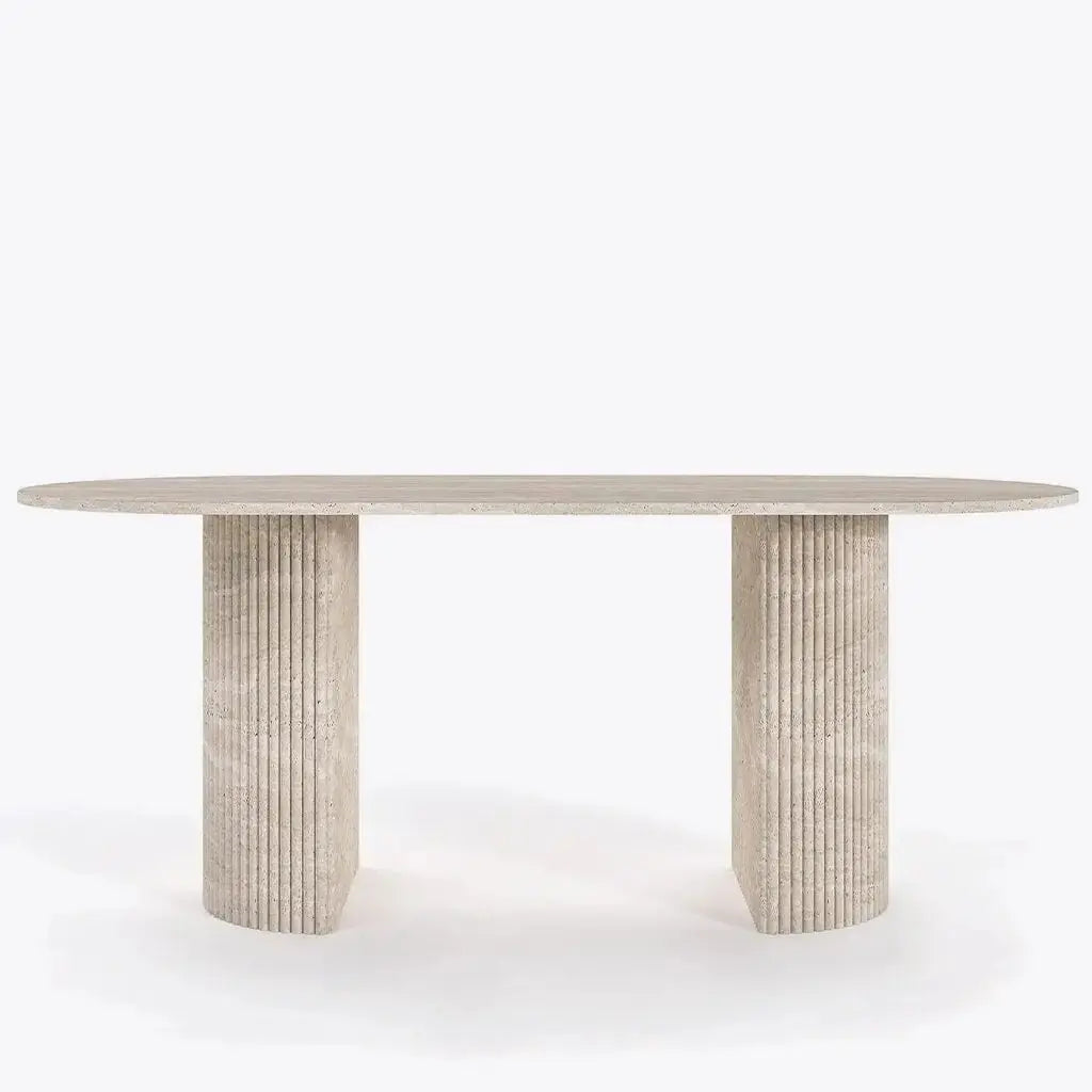 Table à Manger Ovale en Travertin SERENITY - De 160 à 220 cm Hawali Home