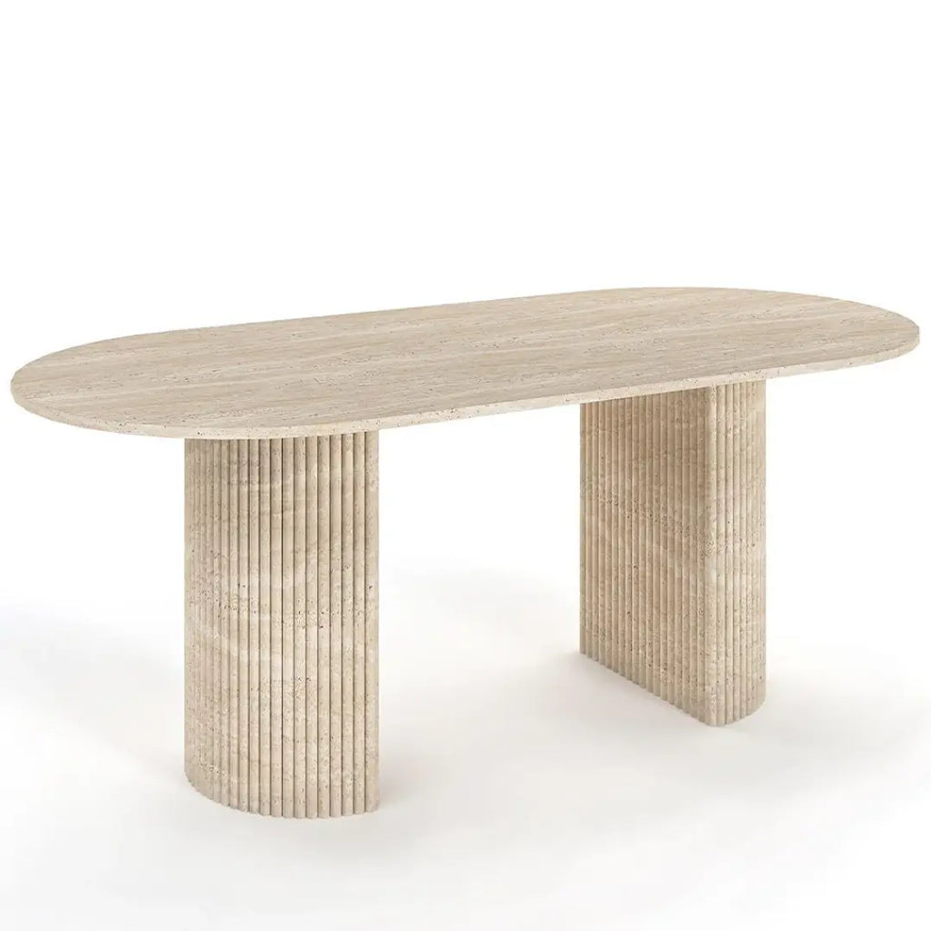 Table à Manger Ovale en Travertin SERENITY - De 160 à 220 cm Hawali Home