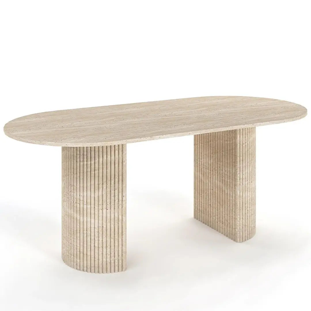 Table à Manger Ovale en Travertin SERENITY - De 160 à 220 cm Hawali Home