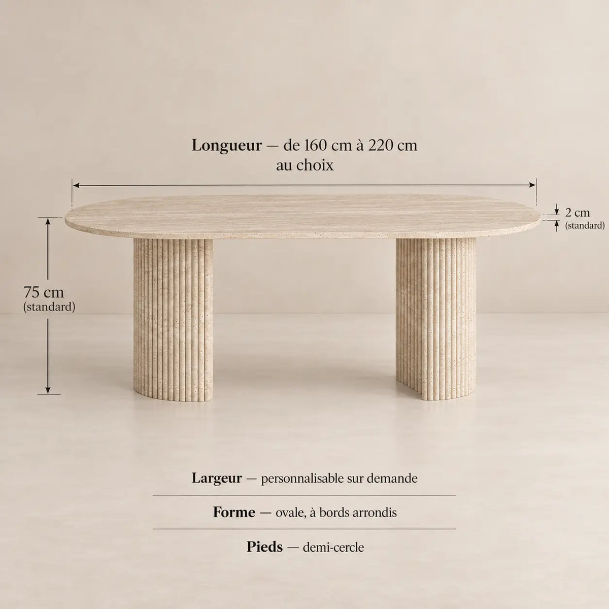 Table à Manger Ovale en Travertin SERENITY - De 160 à 220 cm Hawali Home