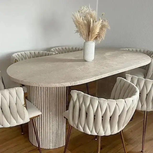 Table à Manger Ovale en Travertin SERENITY - De 160 à 220 cm Hawali Home