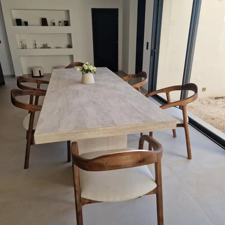 Table à Manger Rectangle en Travertin LAMYA - De 160 à 220 cm Hawali Home