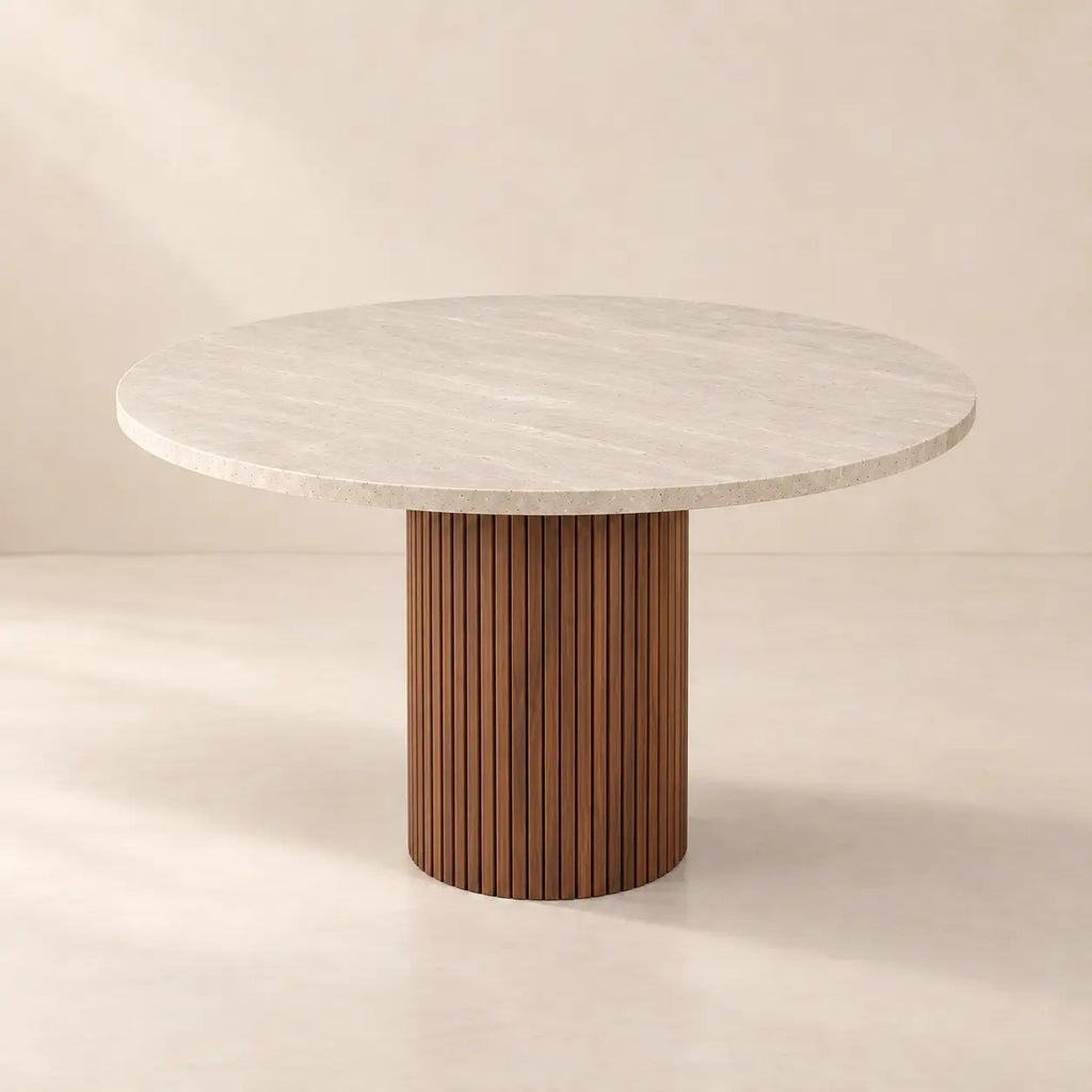 Table à manger ronde en travertin ELENA – Hawali Home