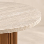 Table ronde en travertin et pieds en bois ELENA, de 100 à 160 cm