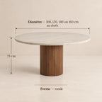 Table à manger ronde ELENA en pierre naturelle, fabrication artisanale au Maroc