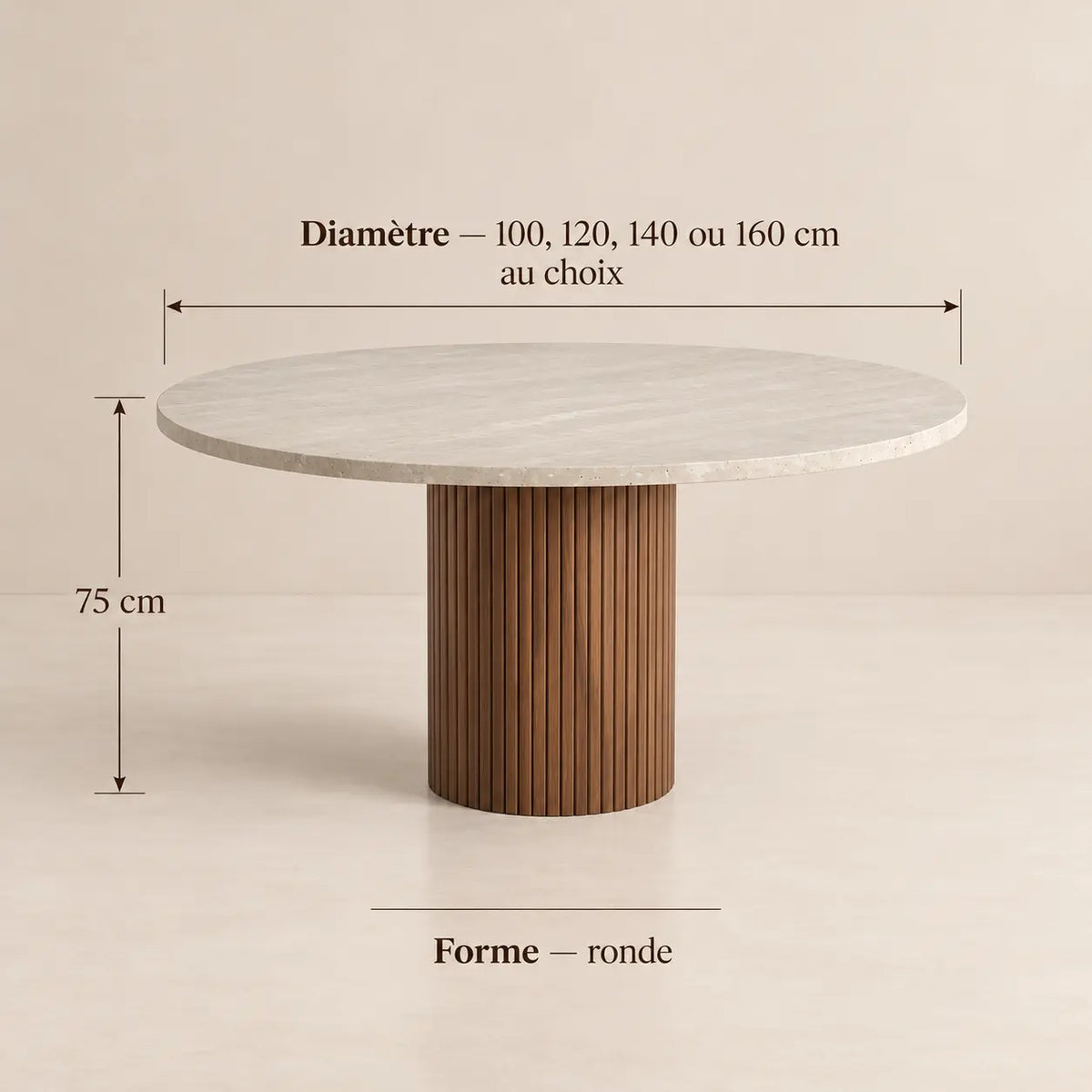 Table à manger ronde ELENA en pierre naturelle, fabrication artisanale au Maroc