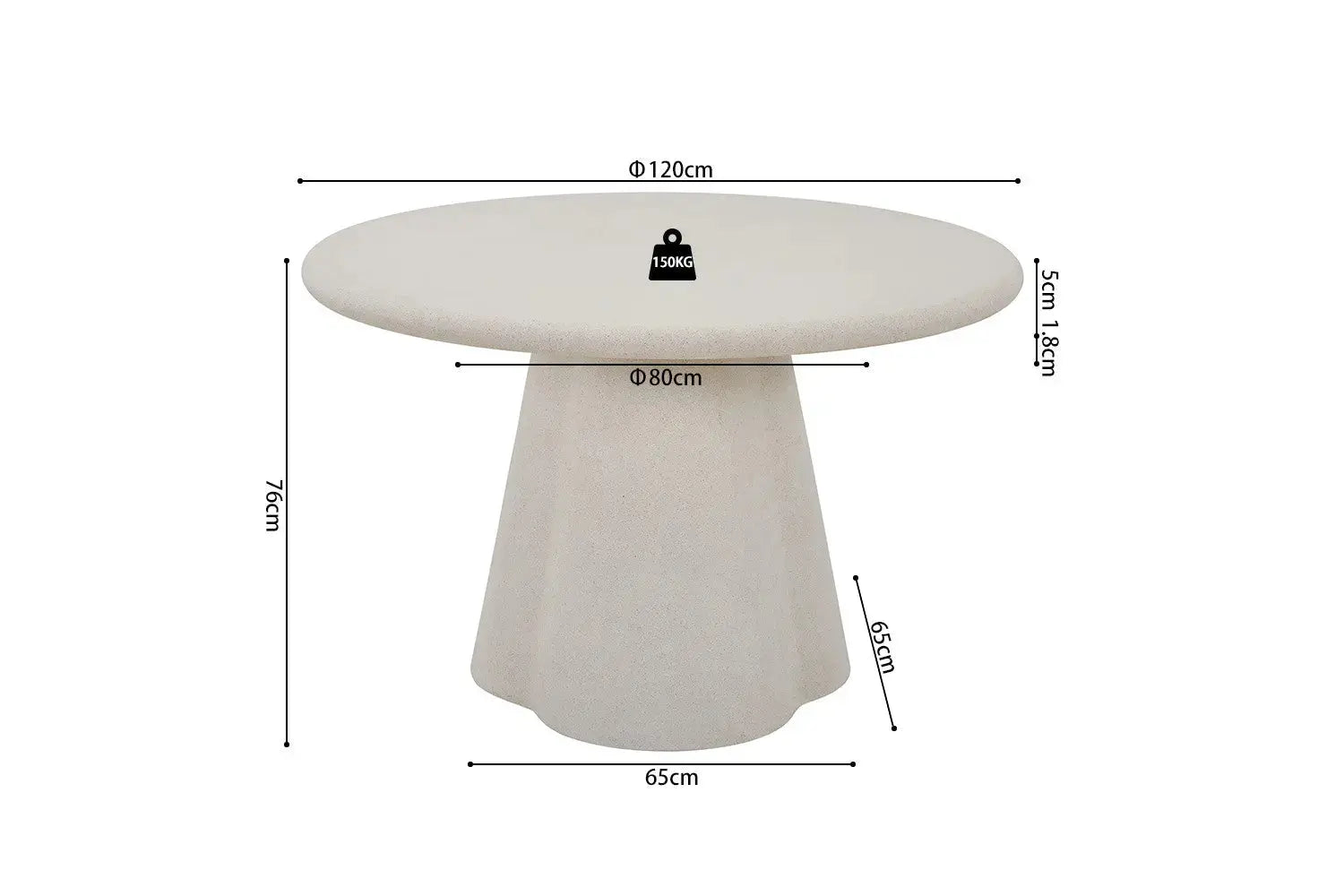 Table à Manger Ronde Effet Ciment ORKA - 120 cm Rousseau