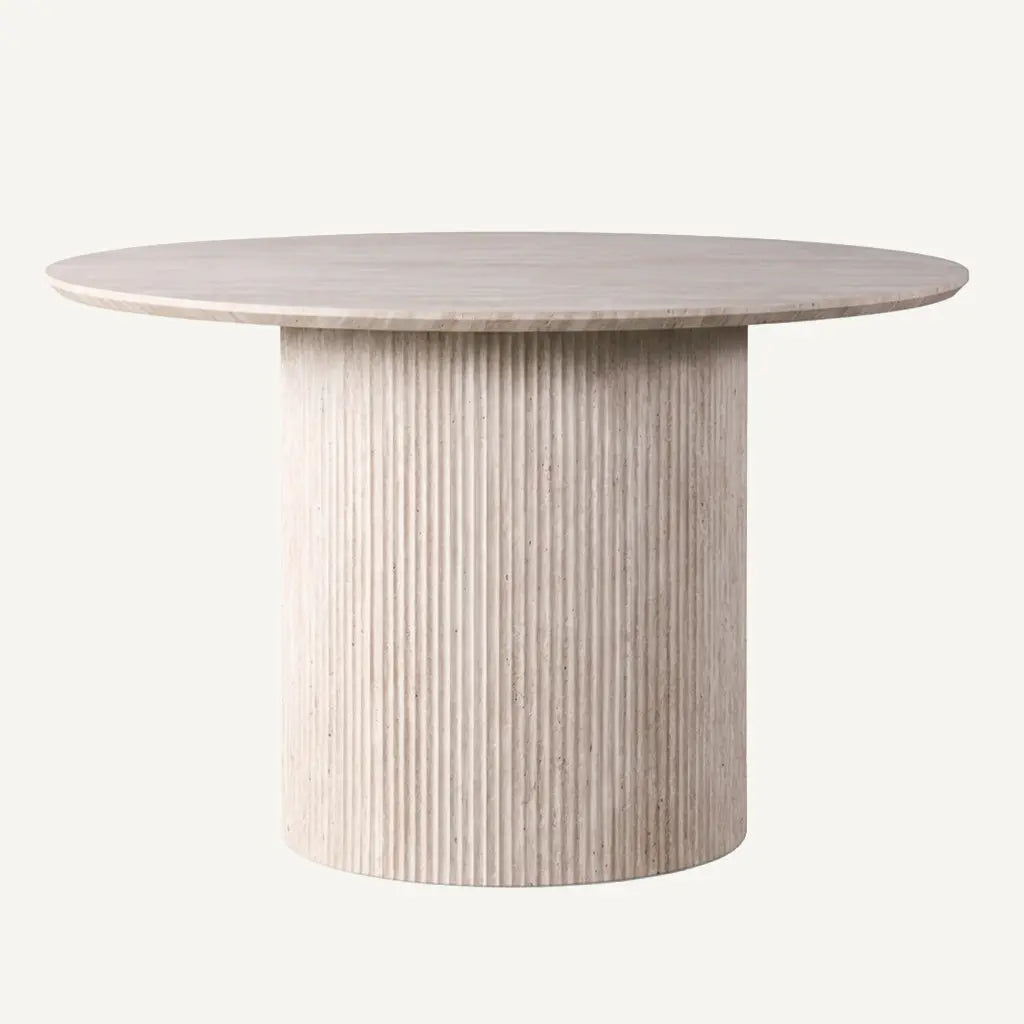 Table à Manger Ronde Effet Travertin BOHO - 120 cm Hawali Home