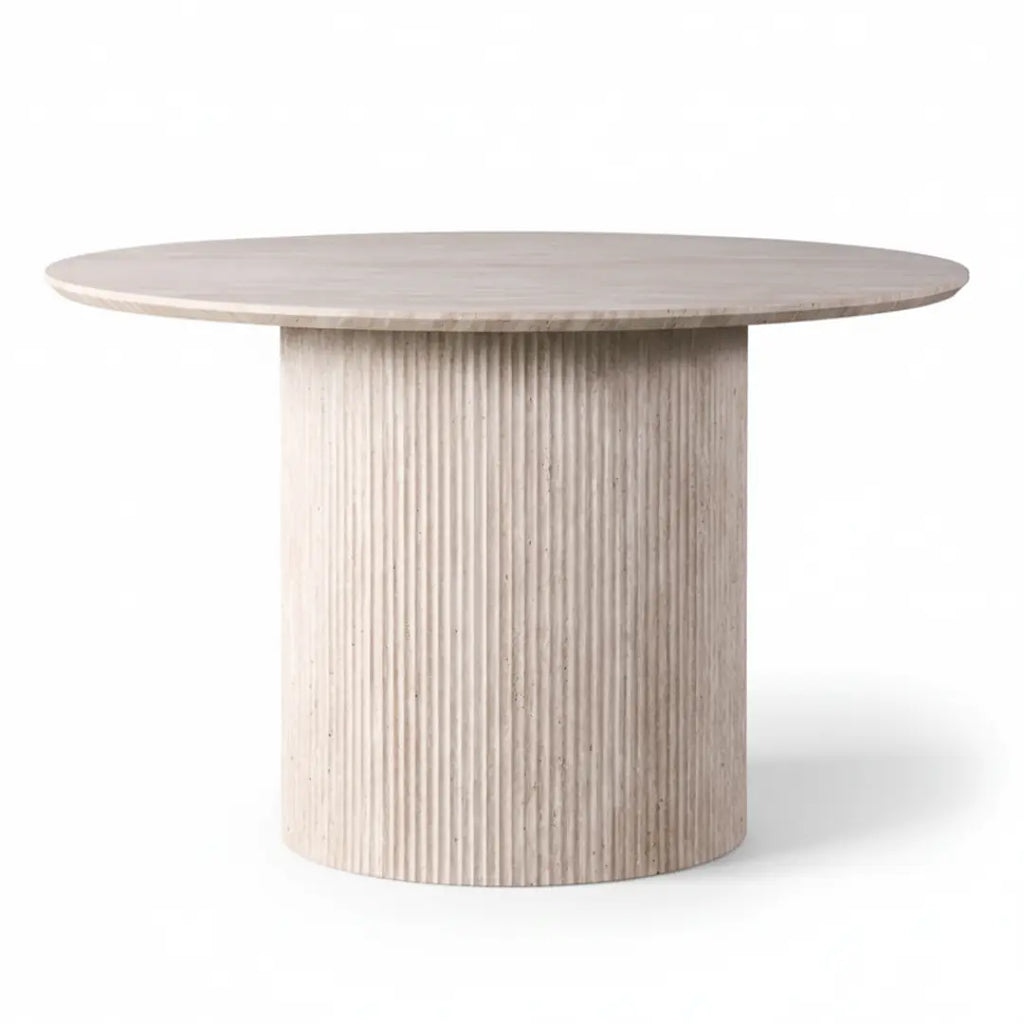 Table à Manger Ronde Effet Travertin BOHO - 120 cm Hawali Home