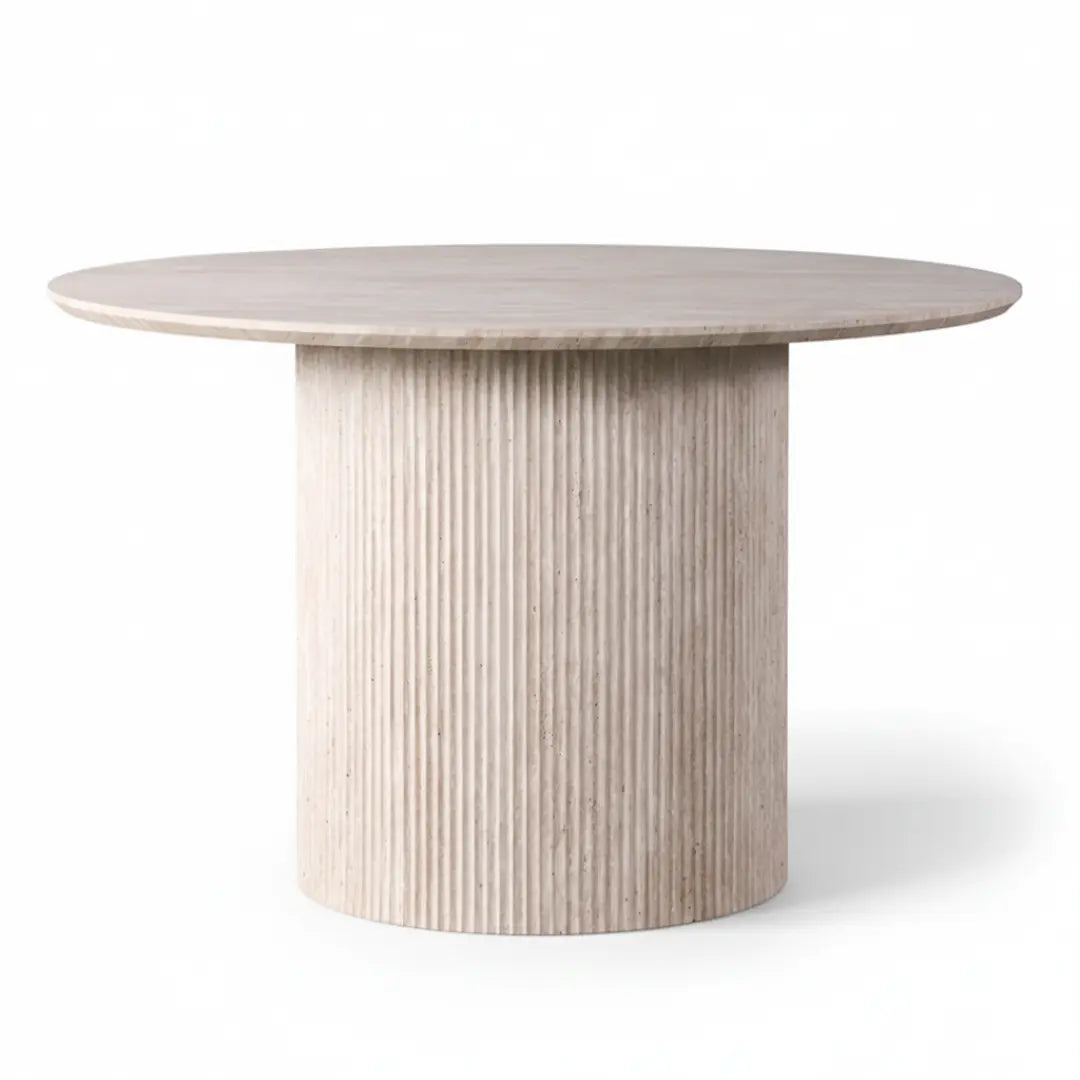 Table à Manger Ronde Effet Travertin BOHO - 120 cm Hawali Home